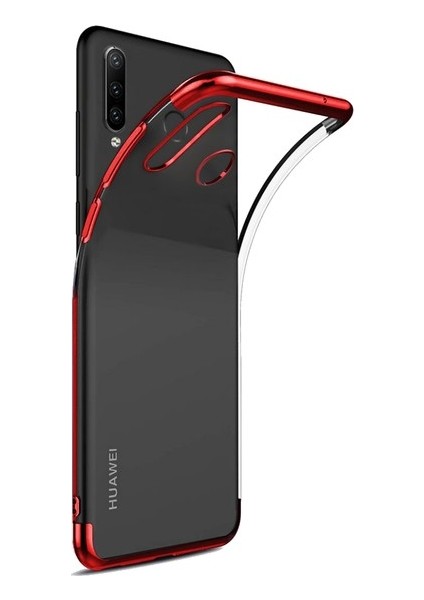 Tekno Grup Huawei P30 Kılıf Dört Köşe Renkli Şeffaf Lazer Silikon - Kırmızı + Nano Ekran Koruyucu