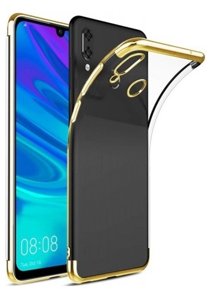 Tekno Grup Samsung Galaxy M20 Kılıf Dört Köşe Renkli Şeffaf Lazer Silikon - Gold + Nano Ekran Koruyucu