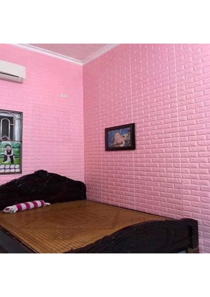 Renkliduvarlar Pembe Kendinden Yapışkanlı Tuğla Esnek Duvar Paneli