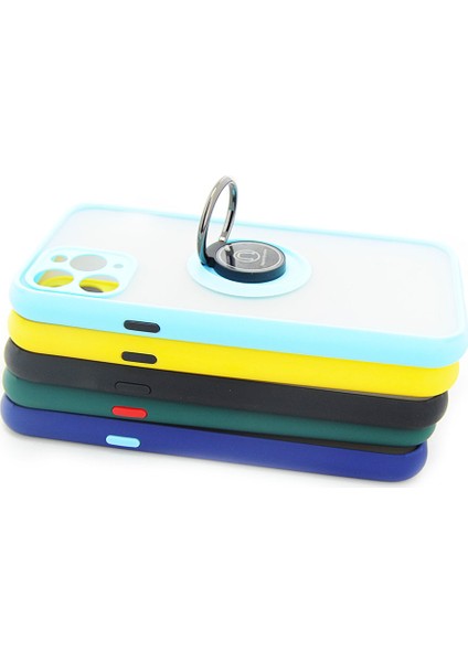 Apple iPhone 11 Pro Kılıf Renkli Stripe Şeffaf Silikon Yüzük Tutuculu Standlı Magnetic Açık Mavi modelleri