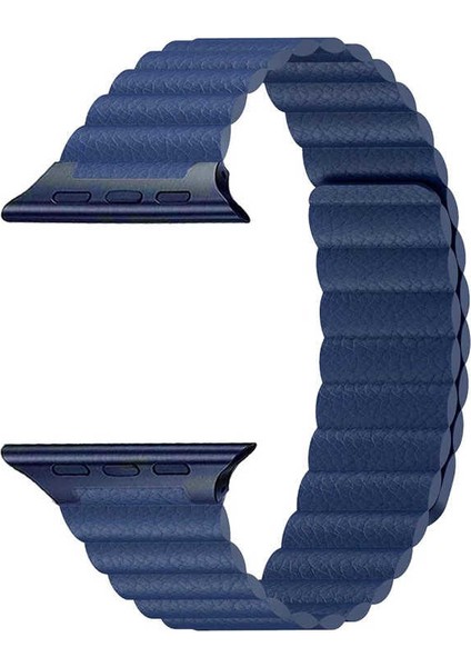 Apple Watch Uyumlu Kayış 42 mm Deri Lacivert Loop