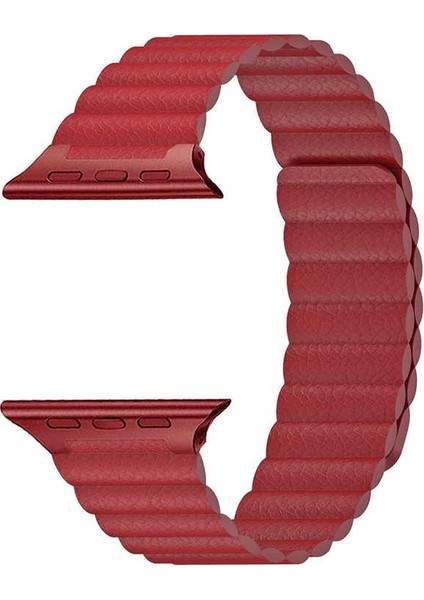 Apple Watch Uyumlu Kayış 44 mm Deri Kırmızı Loop