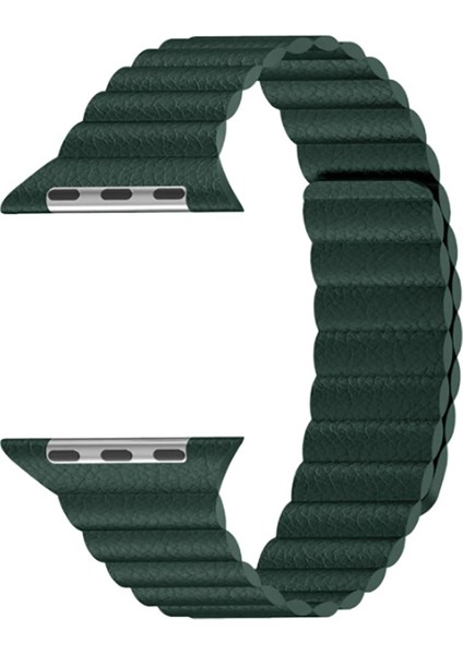 Apple Watch Uyumlu Kayış 44 mm Deri Koyu Yeşil Loop