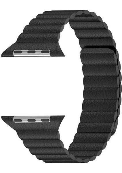 Apple Watch Uyumlu Kayış 44 mm Deri Siyah Loop