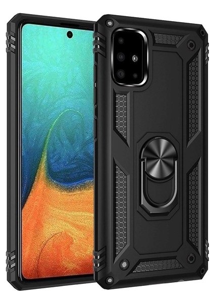 Samsung Galaxy A71 Kılıf Çift Katmanlı Yüzüklü Manyetik Vega Kapak Siyah