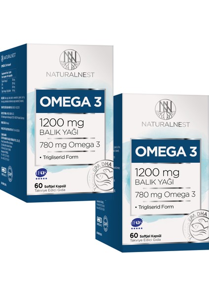 Omega 3 Balık Yağı 1200 Mg 60 Kapsül 2 Kutu