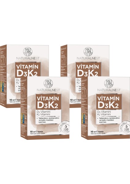Vitamin D3 K2 Damla 10 ml Takviye Edici Gıda 4 Kutu
