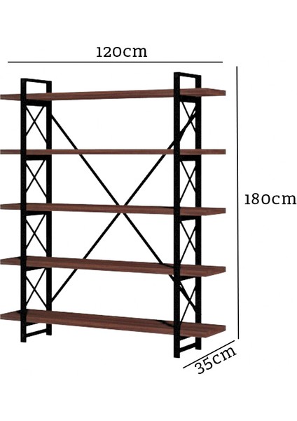 Evdemo Wood Metal Kitaplık Ceviz