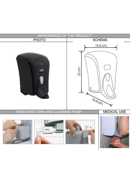 S6MB Medical Sıvı Sabun Dispenseri Siyah 1000 ml modelleri