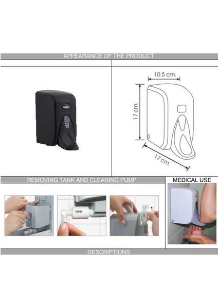 S5MB Medical Sıvı Sabun Dispenseri Siyah 500 ml fiyatları