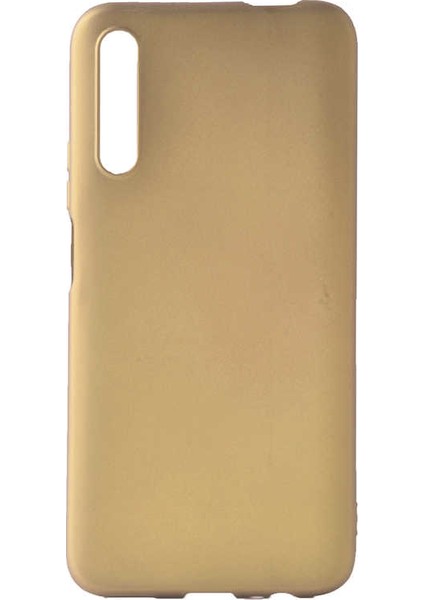 Huawei P Smart Pro 2019 Kılıf Mat Premium Silikon Kılıf + Cam Ekran Koruyucu Gold