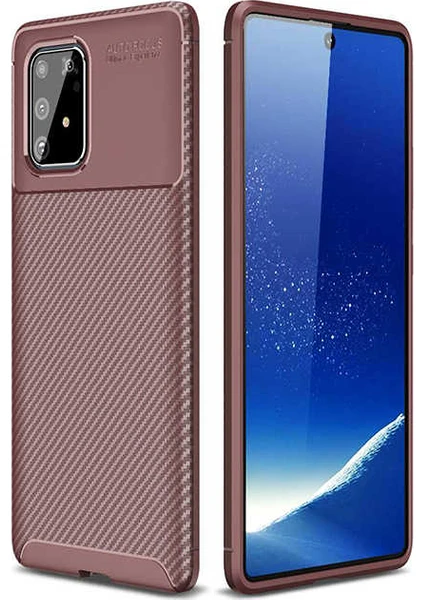 Tekno Grup Samsung Galaxy A81 (Note 10 Lite) Kılıf Karbon Desenli Lux Negro Silikon + Cam Ekran Koruyucu Kahverengi