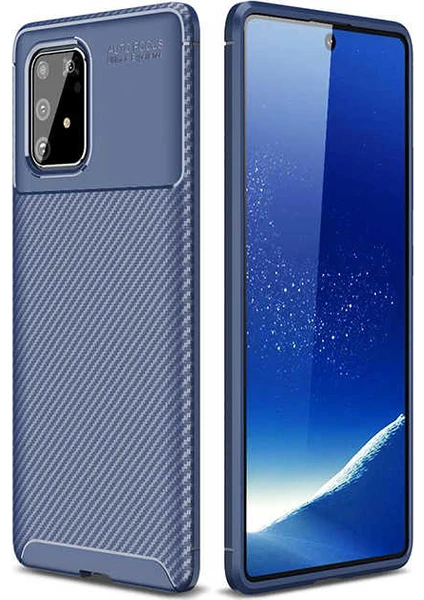 Tekno Grup Samsung Galaxy A81 (Note 10 Lite) Kılıf Karbon Desenli Lux Negro Silikon + Cam Ekran Koruyucu Lacivert