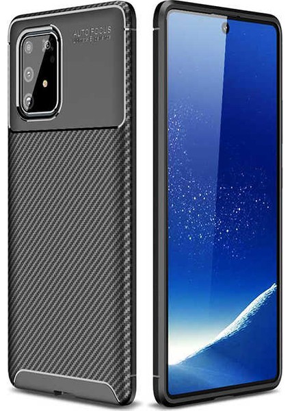 Samsung Galaxy A81 (Note 10 Lite) Kılıf Karbon Desenli Lux Negro Silikon + Nano Ekran Koruyucu Siyah