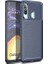 Samsung Galaxy A20s Kılıf Karbon Desenli Lux Negro Silikon + Tam Kaplayan 6D Nano Ekran Koruyucu Lacivert 1