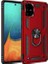 Samsung Galaxy A51 Kılıf Çift Katmanlı Yüzüklü Manyetik Vega Kapak Kırmızı + Tam Kaplayan 6D Nano Ekran Koruyucu 1