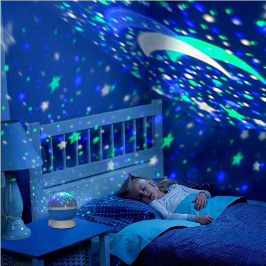 Nanopro Projektörlü Yansıtmalı Çocuk Bebek Odası Gece Lambası Masa Lambası