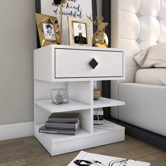 Tocco 1003 Asya Tek Çekmeceli Raflı Komidin Beyaz Fiyatı