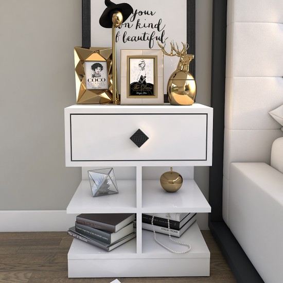 Tocco 1003 Asya Tek Çekmeceli Raflı Komidin Beyaz Fiyatı