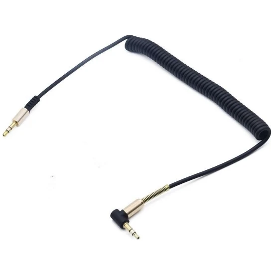 Ally Spiral Eğik Başlı Araç Ses Aktarım Kablosu Aux Kablo 1 mm Al-25901 - Siyah
