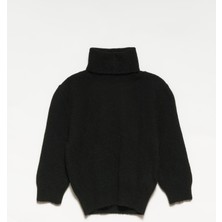 Dilvin 10306 Balıkçı Yaka Kısa Kol Crop Kazak-Siyah