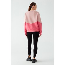 Zomers Kadın Çift Renk Pembe 3 Iplik Pamuk Oversize Sweatshirt