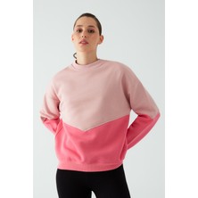 Zomers Kadın Çift Renk Pembe 3 Iplik Pamuk Oversize Sweatshirt