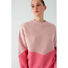 Zomers Kadın Çift Renk Pembe 3 Iplik Pamuk Oversize Sweatshirt