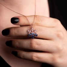 İndigo Takı Kar Tanesi Aqua Geçişli Rose Gümüş Kolye