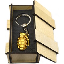Anahtarlık Sepeti El Bombası - Grenade - Anahtarlık - Gold - Ahşap Kutulu
