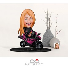 Bk Gift Kişiye Özel Kadın Motorcu Karikatürlü Ahşap Biblo-1