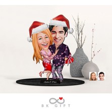 Bk Gift Kişiye Özel Yeni Yıl Sevgililer Karikatürlü Ahşap Biblo-2