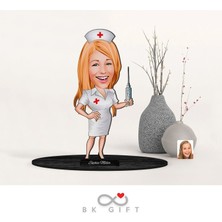 Bk Gift Kişiye Özel Hemşire Karikatürlü Ahşap Biblo-1