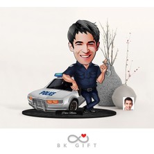 Bk Gift Kişiye Özel Erkek Polis Karikatürlü Ahşap Biblo-2