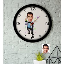 BK Kişiye Özel Erkek Kimya Öğretmeni Karikatürlü Ahşap Duvar Saati-3
