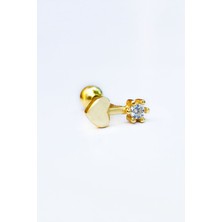 MorMajor Silver Tekli, Tek Taş Kalpli Gümüş Piercing Küpe