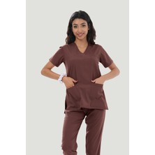 Artra Tekstil Likralı Core-Flex Scrubs Cerrahi Nöbet Takım - Kahverengi