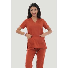 Artra Tekstil Likralı Core-Flex Scrubs Cerrahi Nöbet Takım - Kiremit