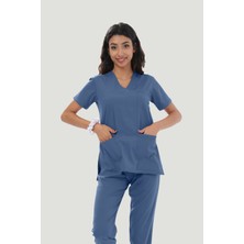 Artra Tekstil Likralı Core-Flex Scrubs Cerrahi Nöbet Takım - Indigo