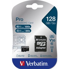 Verbatim 128GB Pro U3 Micro SDXC CLASS 10 UHS-I Hafıza Kartı (90MB/sn. - 45MB/sn.)