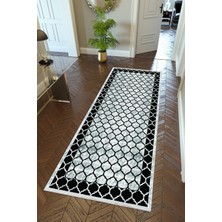 10 Post Onlineyolluk Koridor Siyah Dijital Baskı Kaymaz Yuvarlak Oval Kesme Ince Yıkanabilir Halı