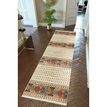 10 Post Onlineyolluk Koridor Bej Dijital Baskı Kaymaz Yuvarlak Oval Kesme Ince Yıkanabilir Halı