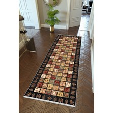 10 Post Onlineyolluk Koridor Kahverengi Siyah Dijital Baskı Kaymaz Yuvarlak Oval Kesme Ince Yıkanabilir Halı