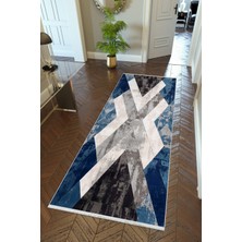 10 Post Onlineyolluk Koridor Lacivert Siyah Dijital Baskı Kaymaz Yuvarlak Oval Kesme Ince Yıkanabilir Halı