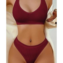 Tummyloft Kadın Kaşkorse Kumaş Bordo Iç Çamaşır Takımı