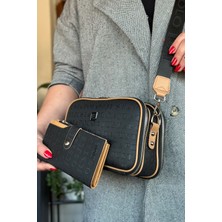 Just Polo Kadın Siyah 5 Bölmeli Ayarlanabilir Uzun Askılı Omuz Çantası Postacı Çantası 6 Bölmeli 28 X18 cm 4023-GD