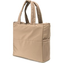 Espardile Fermuarlı Puf Şişme Büyük Boy Omuz ve Kol Vizon Renk Kadın Çanta Shopper Big Bag