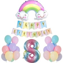 Best Parti 8 Yaş Gülen Gökkuşağı Rakam Folyo Balon Set