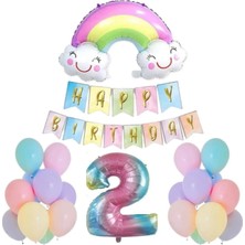 Best Parti 2 Yaş Gülen Gökkuşağı Rakam Folyo Balon Set