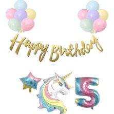 Best Parti Unicorn Balonlu Kaligrafi Happy Bırthday 5 Yaş Balon Set